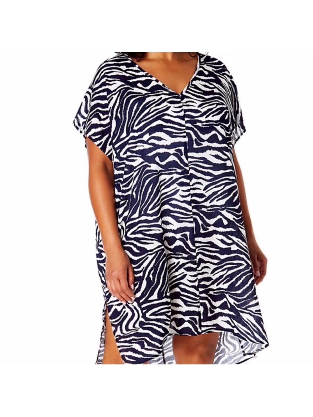 Anne Cole Zebra Print Swim Cover Up Dress navy blue white - XS/S